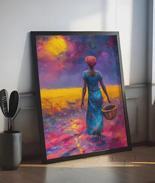 Abstract Canvas Poster: Afrikaanse Vrouwen & Zonneschildering - Wanddecoratie