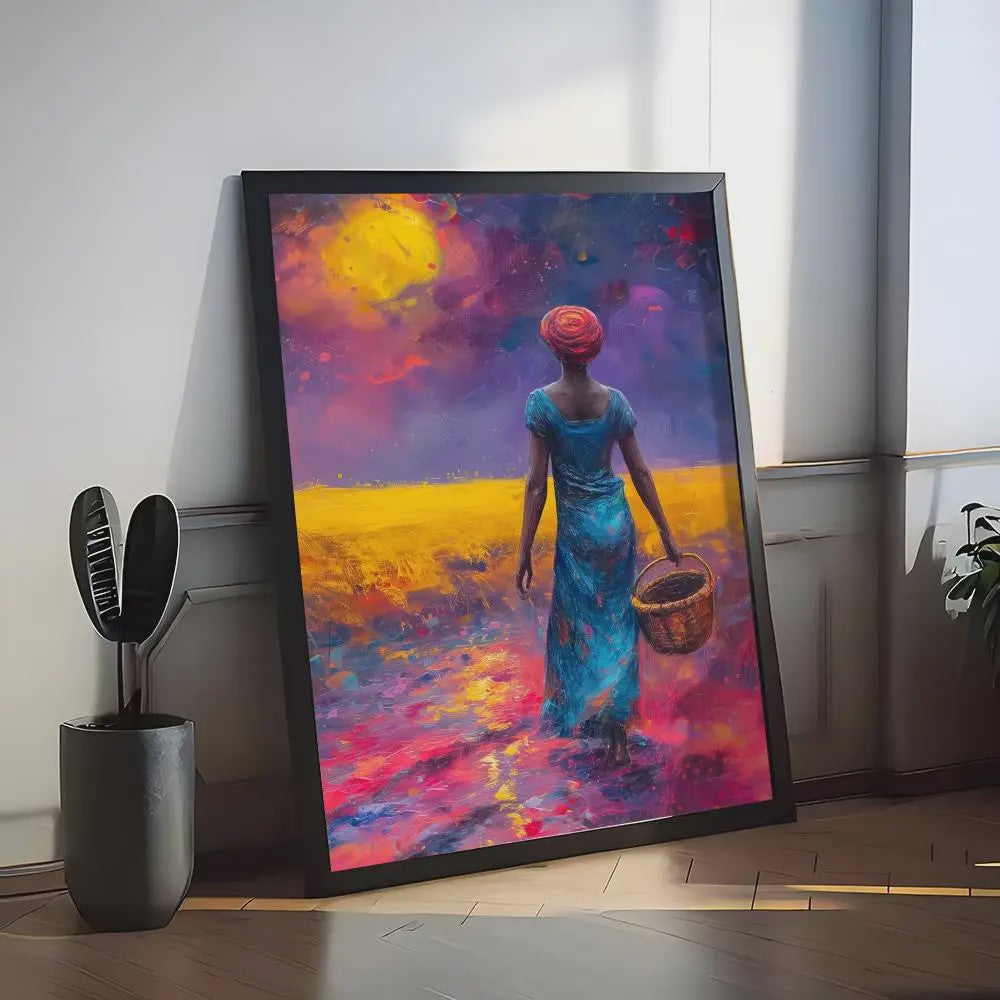 Abstract Canvas Poster: Afrikaanse Vrouwen & Zonneschildering - Wanddecoratie