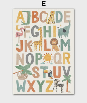 Boho Jungle Safari Dieren Canvas Muurdecoratie - Leeuw, Olifant, Luipaard & Regenboog Posters voor Kinderkamer