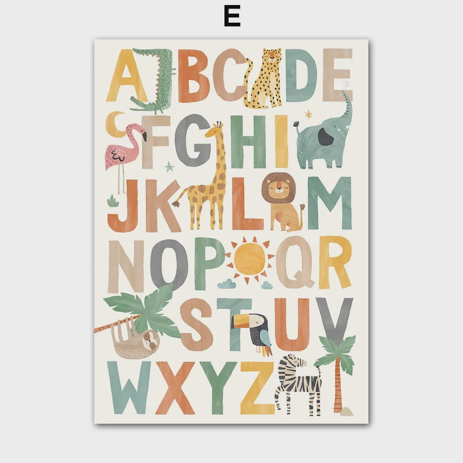 Boho Jungle Safari Dieren Canvas Muurdecoratie - Leeuw, Olifant, Luipaard & Regenboog Posters voor Kinderkamer
