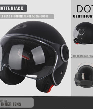 Vintage Open Motorhelm met Dubbel Vizier - DOT Gecertificeerd, Retro Stijl