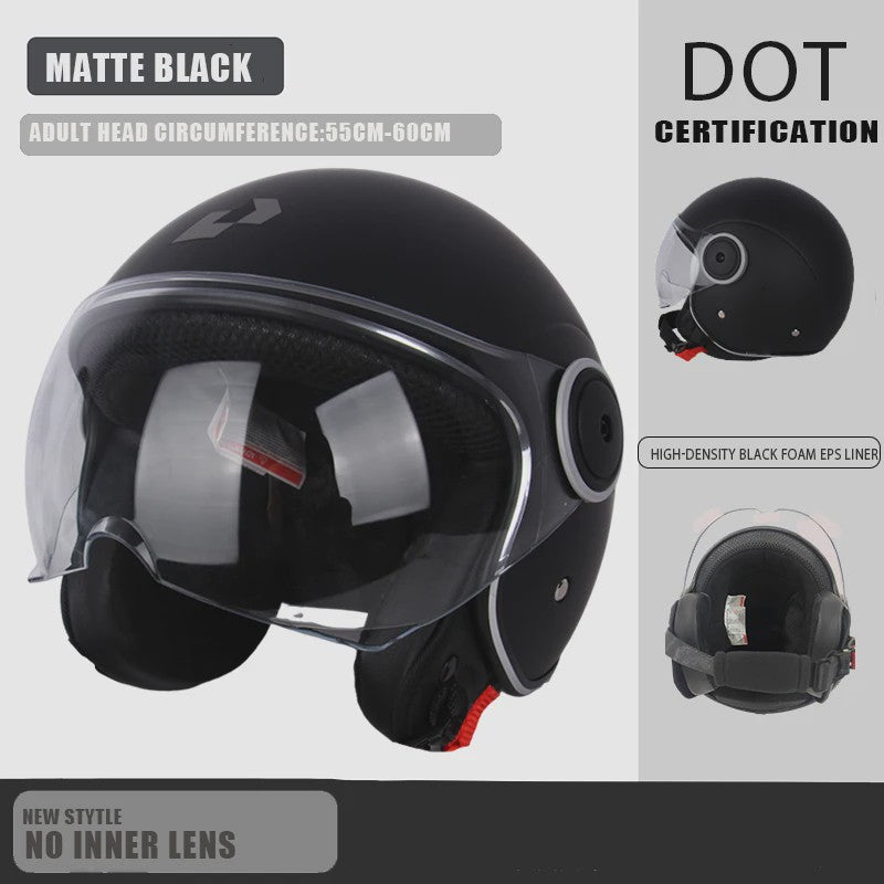 Vintage Open Motorhelm met Dubbel Vizier - DOT Gecertificeerd, Retro Stijl