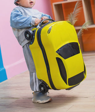 Vrolijke Kinder Koffer op Wielen - Cartoon Auto Design - Lichtgewicht Trolley voor Kinderen (2-10 jaar)