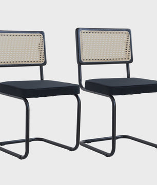Set van 2/4 Retro Eetkamerstoelen met Rotan Rugleuning en Gestoffeerde Zitting