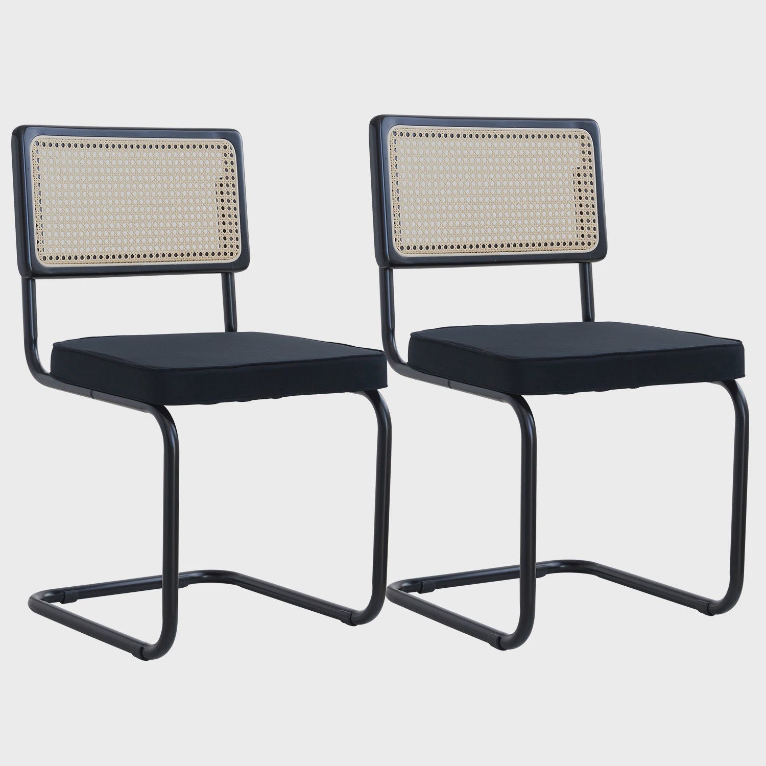 Set van 2/4 Retro Eetkamerstoelen met Rotan Rugleuning en Gestoffeerde Zitting