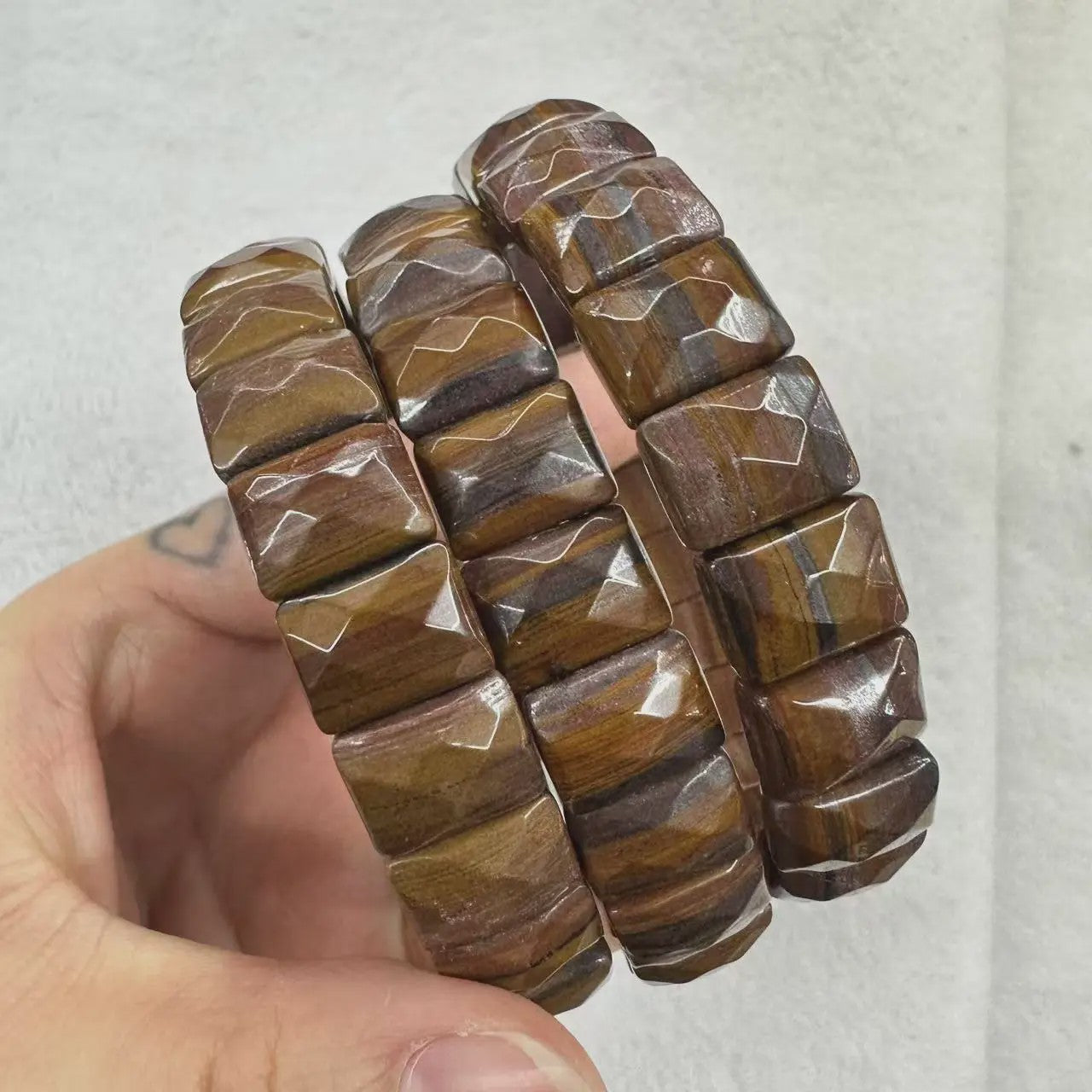 Natuurlijke Edelsteen Armband - Fluoriet & Citrien Vierkante Kralen