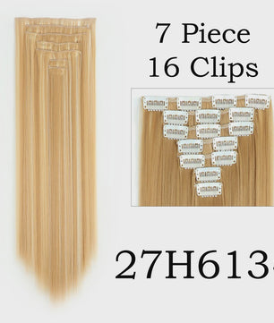 24 Inch Clip-in Haarverlenging - 7 Delig Set met 16 Clips - Synthetisch Recht Haar (Blond & Zwart)
