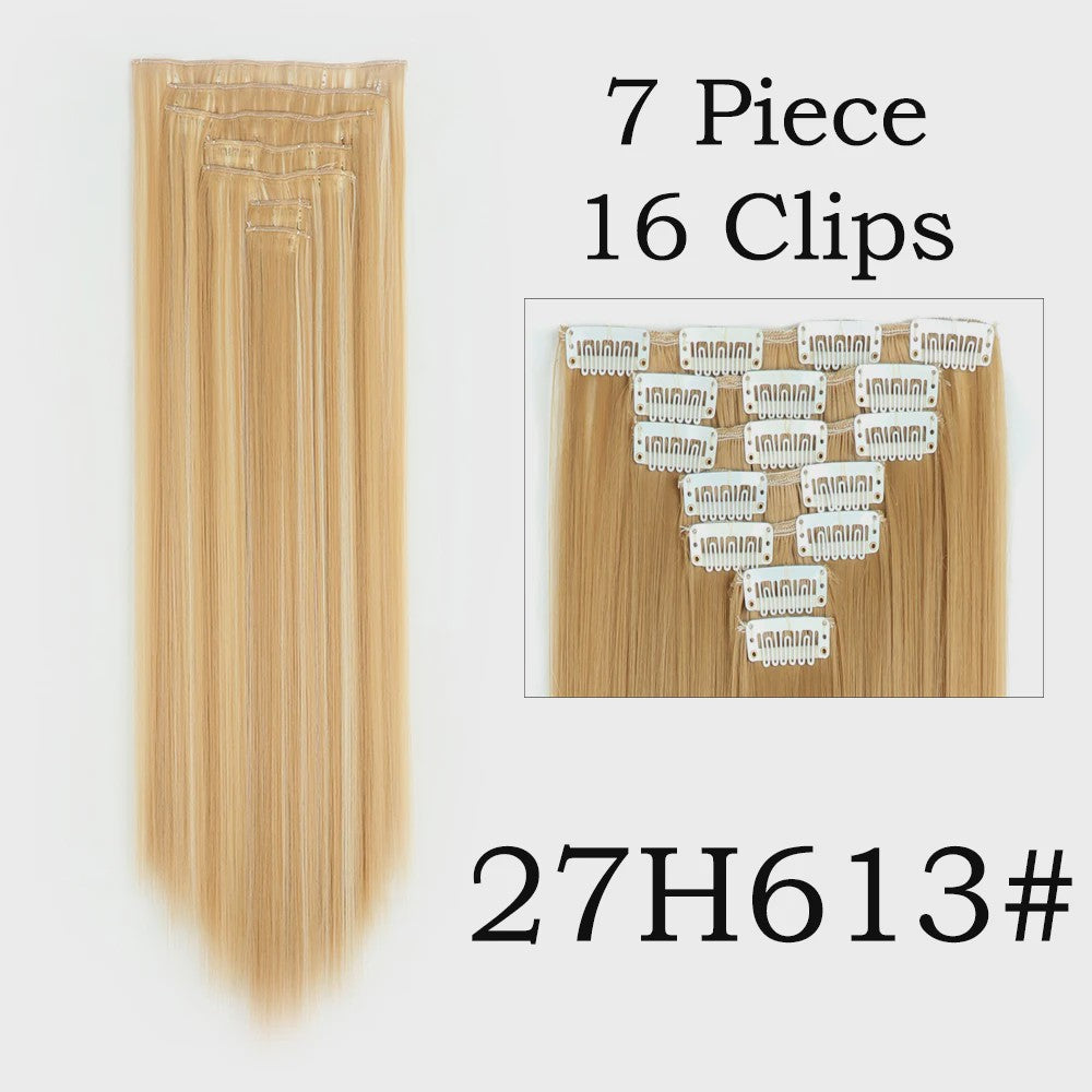 24 Inch Clip-in Haarverlenging - 7 Delig Set met 16 Clips - Synthetisch Recht Haar (Blond & Zwart)