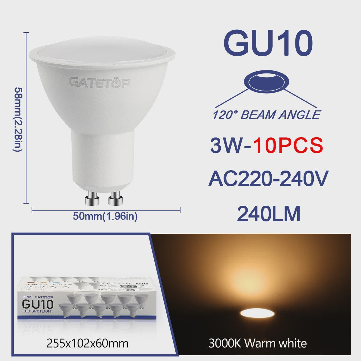 10x GU10 LED Spot Lamp 3W - Kies Warm Wit, Neutraal Wit of Koel Wit (3000K-6000K)