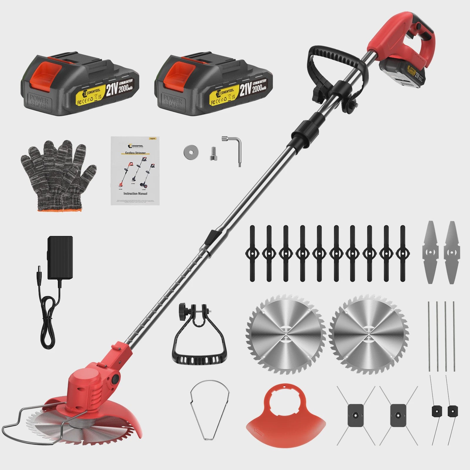 Krachtige 21V Accu Grastrimmer 15000RPM - Inklapbaar, met 5 Bladen & Makita 18V Batterij Compatibel - Snoerloze Bosmaaier & Onkruidtrimmer
