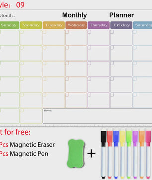 Magnetisch Whiteboard Kalender A3: Maandelijkse & Wekelijkse Planner, Krasvrij & Uitwisbaar voor Koelkast