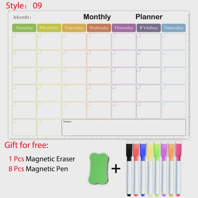 Magnetisch Whiteboard Kalender A3: Maandelijkse & Wekelijkse Planner, Krasvrij & Uitwisbaar voor Koelkast