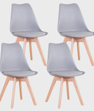Set van 4 of 6 Nordic Eetkamerstoelen met PU Zitting en Beukenhouten Poten