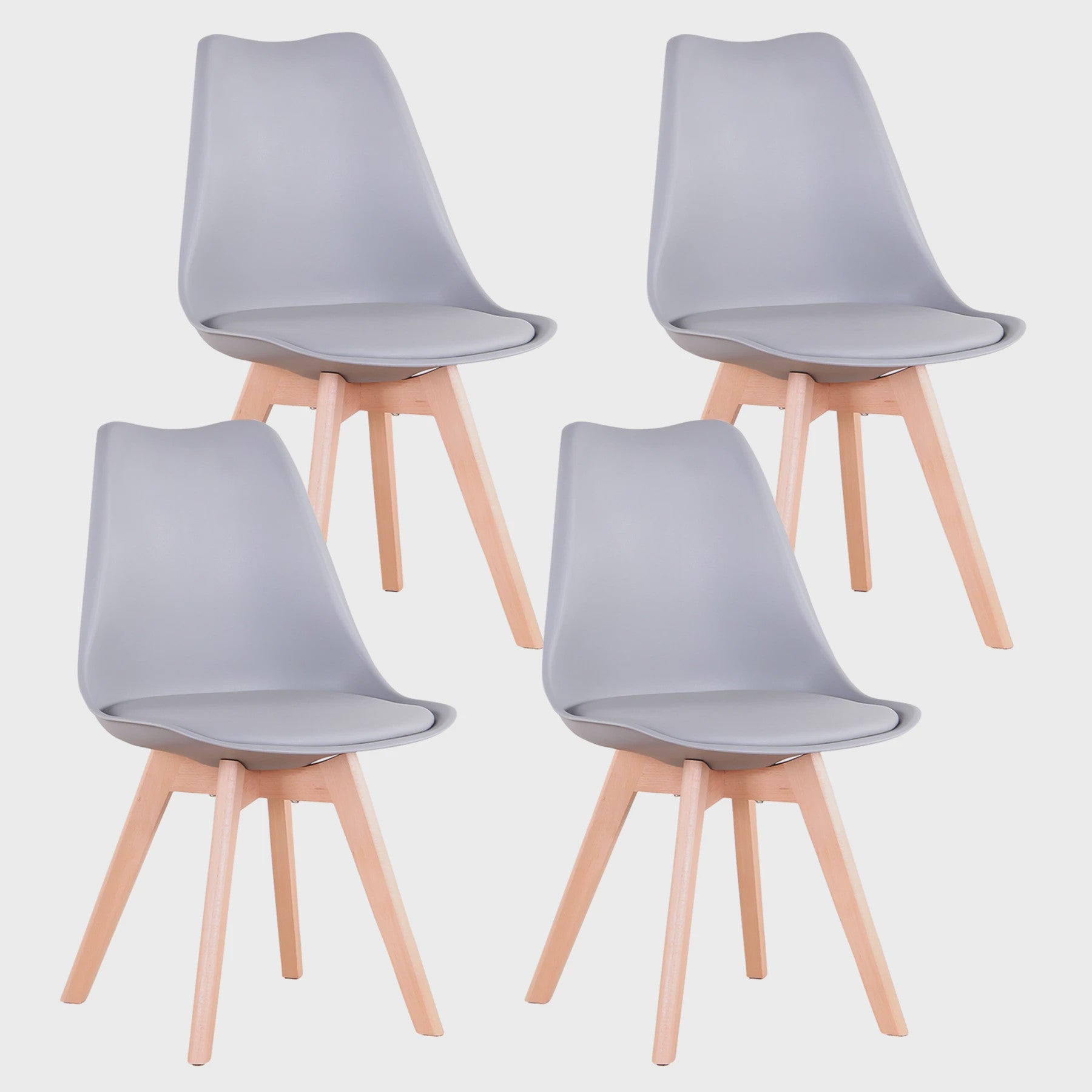 Set van 4 of 6 Nordic Eetkamerstoelen met PU Zitting en Beukenhouten Poten