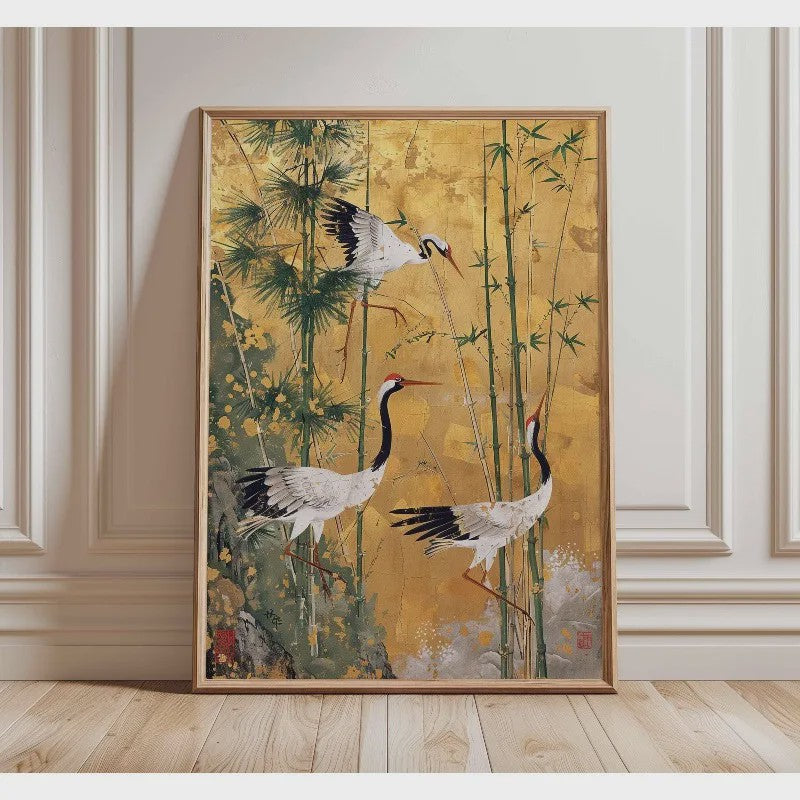 Elegante Japanse Kraanvogels Poster - Aziatische Wanddecoratie op Canvas