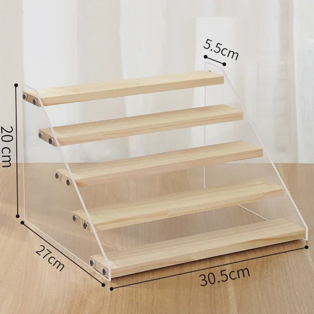 Houten Display Rek met Acryl Plateaus - 2 tot 7 Lagen voor Actiefiguren & Verzamelingen