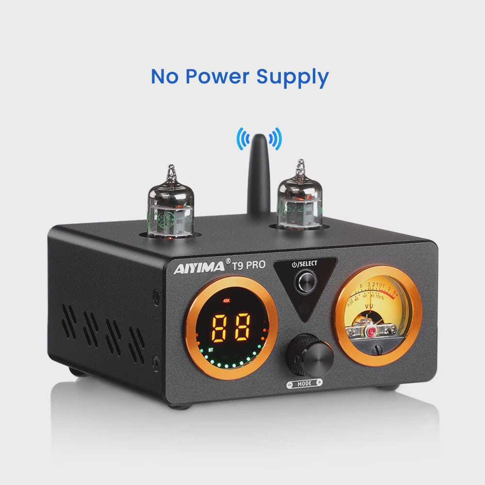 AIYIMA T9 PRO HiFi Bluetooth 5.2 Tube Versterker met VU Meter - 100W x 2 Stereo Audio Amp met USB DAC, COAX & OPT