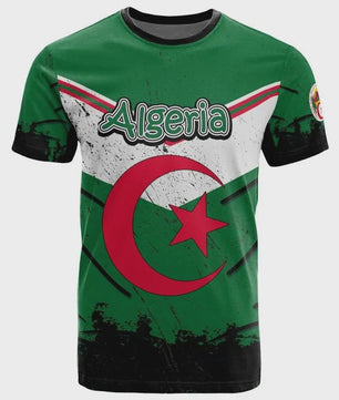 Heren T-shirt met Algerijnse Vlag 3D Graphic - Perfect voor Voetbalfans en Sportieve Gelegenheden