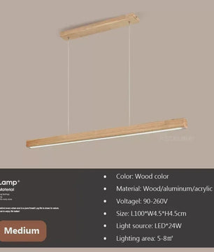 Houten LED Hanglamp Lange Strip - Stijlvolle Verlichting voor Eettafel, Woon- en Eetkamer