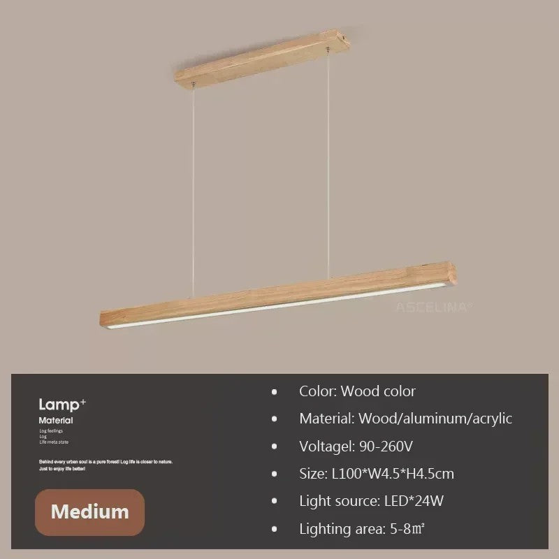 Houten LED Hanglamp Lange Strip - Stijlvolle Verlichting voor Eettafel, Woon- en Eetkamer