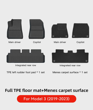 YZ Vloermatten Set voor Tesla Model Y & Model 3 (2021-2026) - TPE Waterdicht & Antislip