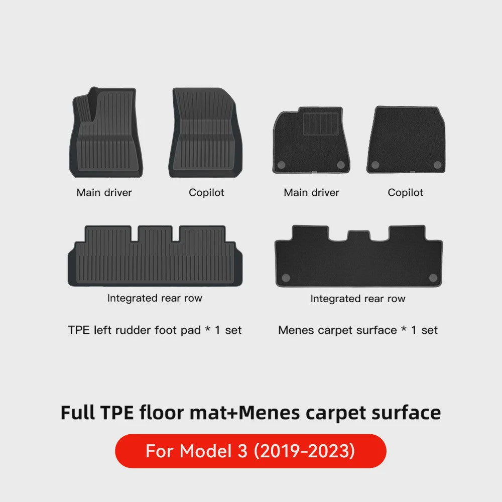 YZ Vloermatten Set voor Tesla Model Y & Model 3 (2021-2026) - TPE Waterdicht & Antislip