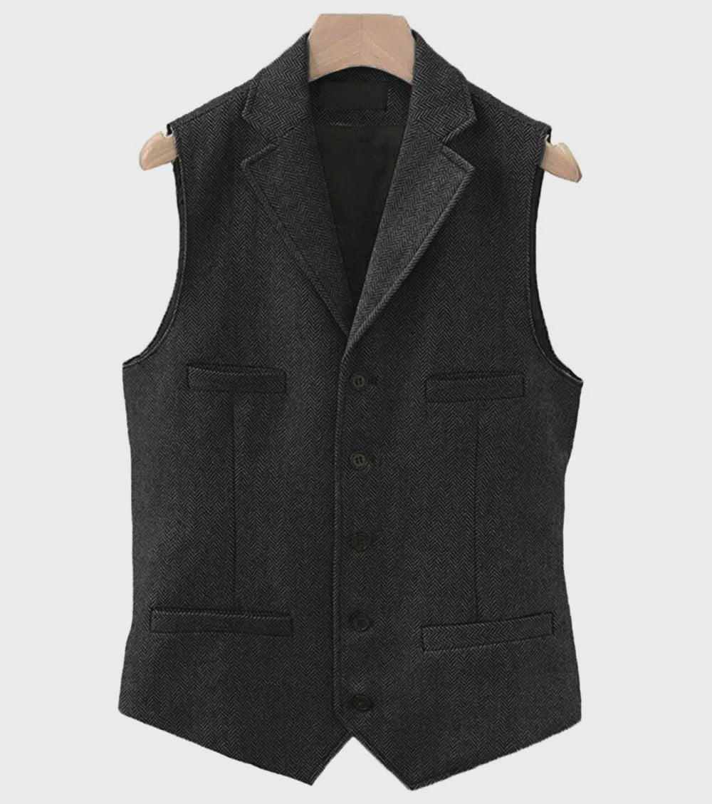 Herentrui Gilet Wol Tweed Visgraat Bruin - Klassiek Gilet voor Bruiloft & Feest