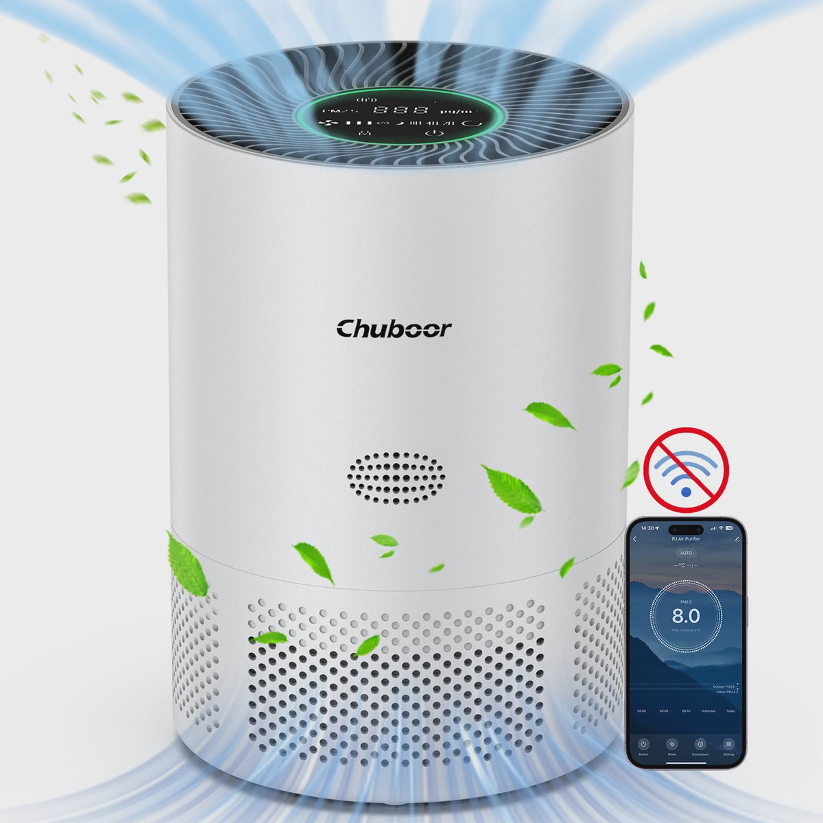 Chuboor Luchtreiniger met H13 HEPA Filter - 185m³/h CADR - 30-40m² - PM2.5 Detectie