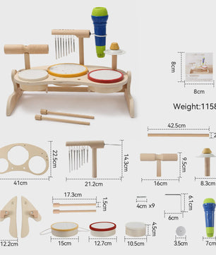 Houten Montessori Muziektafel voor Baby's & Kinderen - Xylofoon, Trommels & Windgong