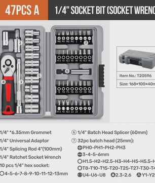Hi-Spec 40-delige Ratel Socket Bit Set - 1/4" Drive Quick-Release, Cr-V Staal