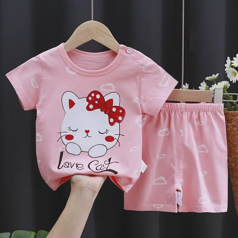 Schattige Kinder T-shirt & Short Set - 100% Katoen met Leuke Cartoon Prints