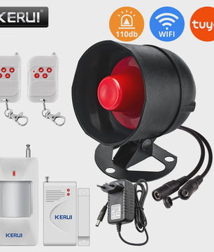 KERUI Tuya Smart WIFI Alarmsysteem Kit met 110dB Sirene, Bewegingsmelder en Deursensor