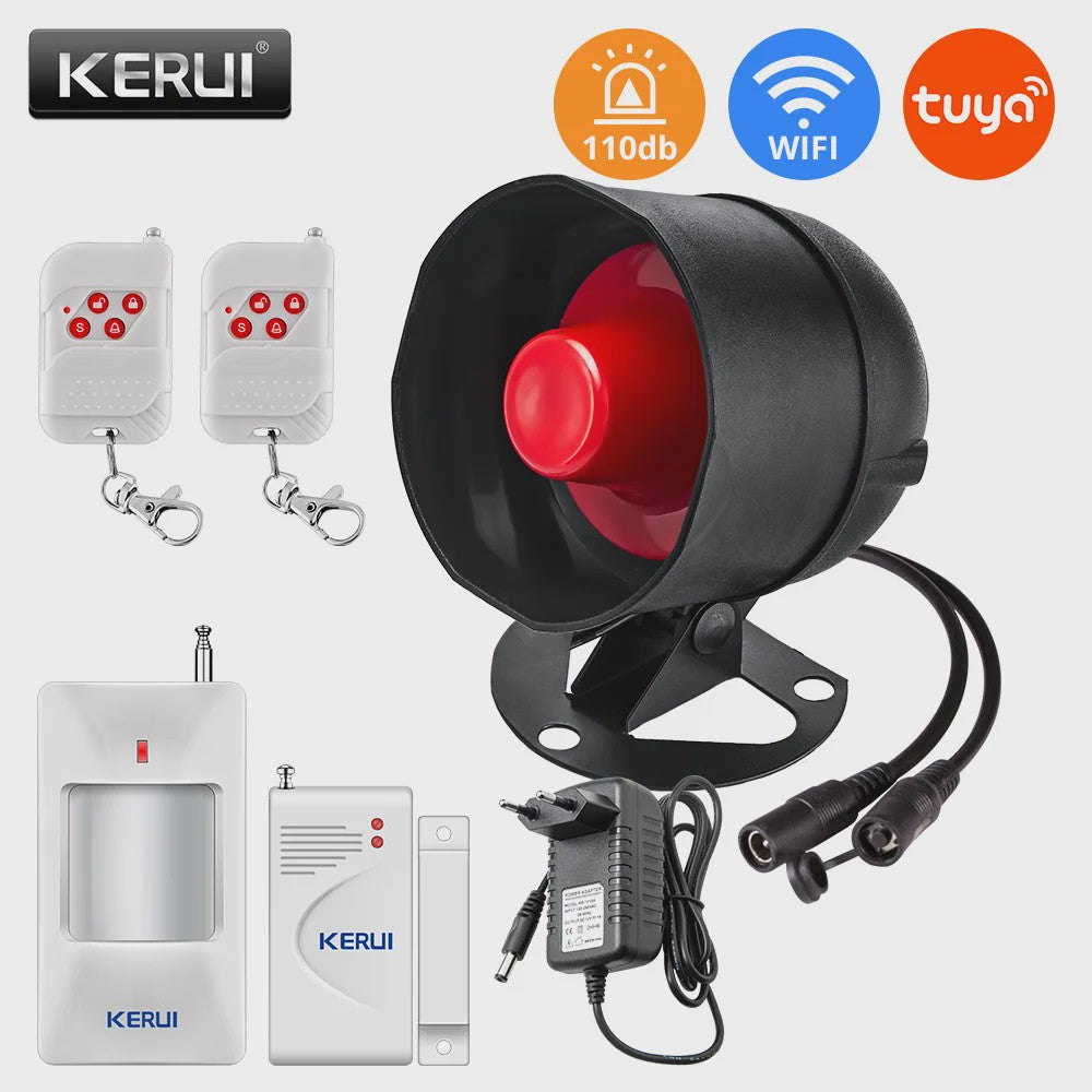 KERUI Tuya Smart WIFI Alarmsysteem Kit met 110dB Sirene, Bewegingsmelder en Deursensor