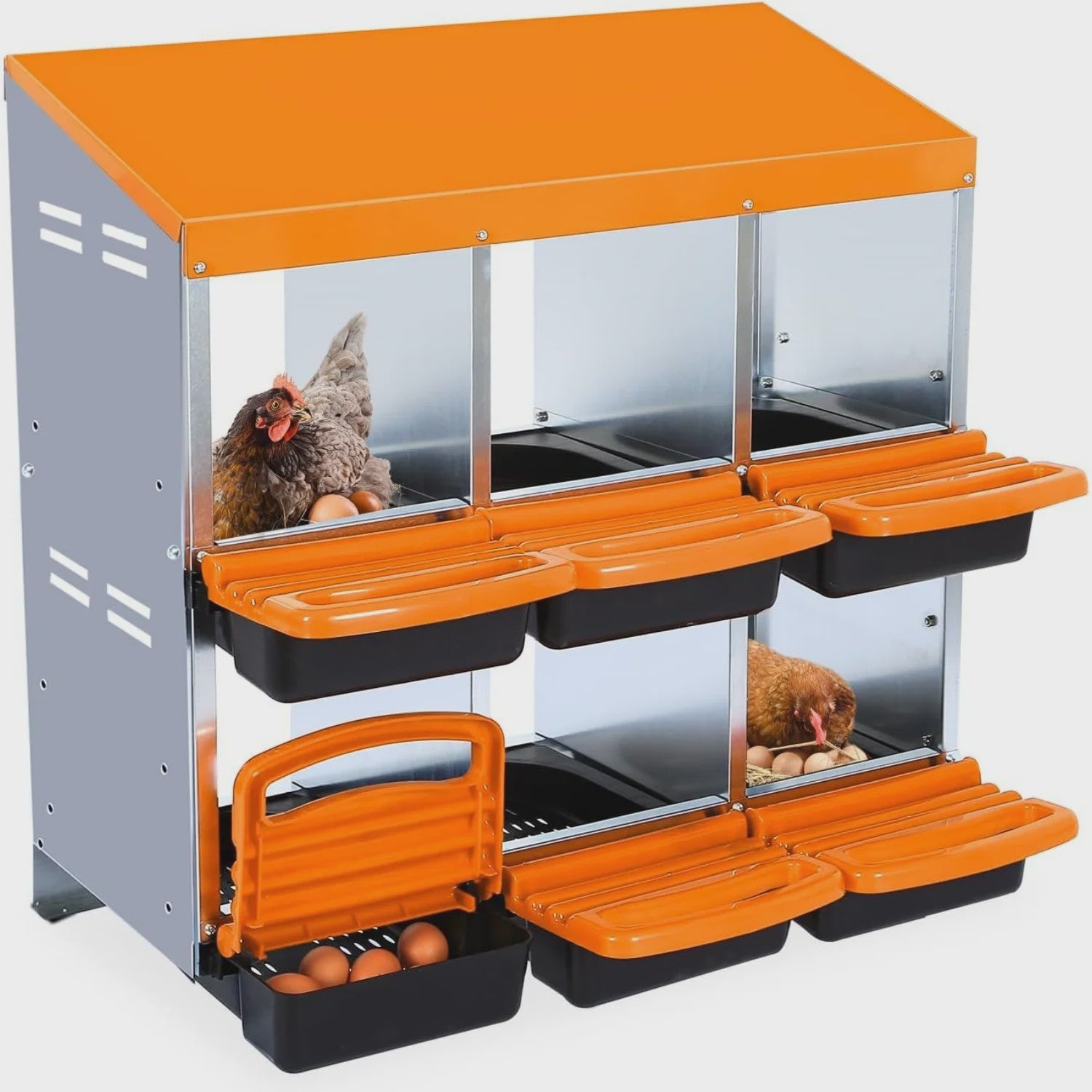 Stabiele Metalen Kippen Nestkast met Stand - 12 Vakken - Automatische Ei-verzameling