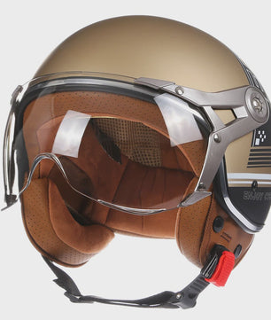 Retro Jethelm Open Face Motorhelm met Afneembaar Vizier - Vintage Scooter & Vespa Helm