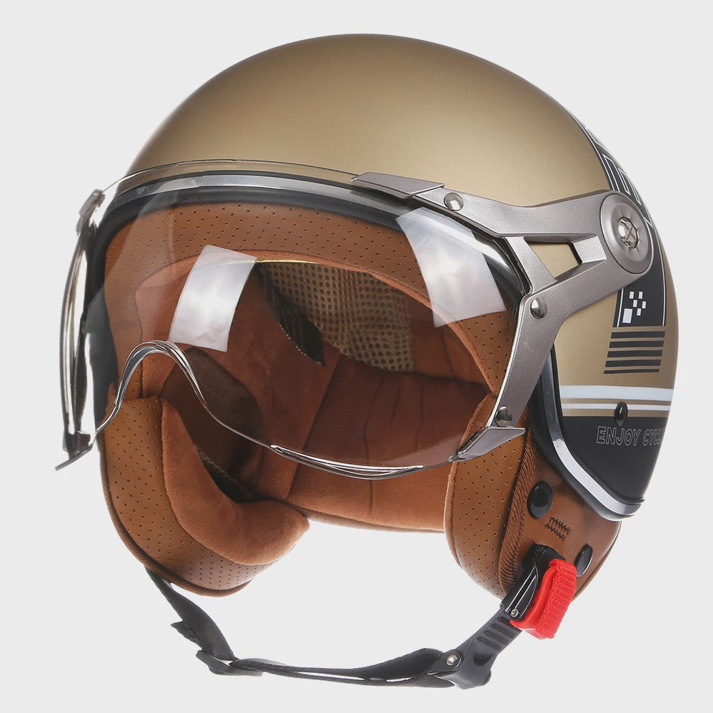 Retro Jethelm Open Face Motorhelm met Afneembaar Vizier - Vintage Scooter & Vespa Helm