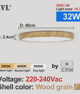 Ronde LED Plafondlamp met Houtnerf - 3 Kleuren Licht