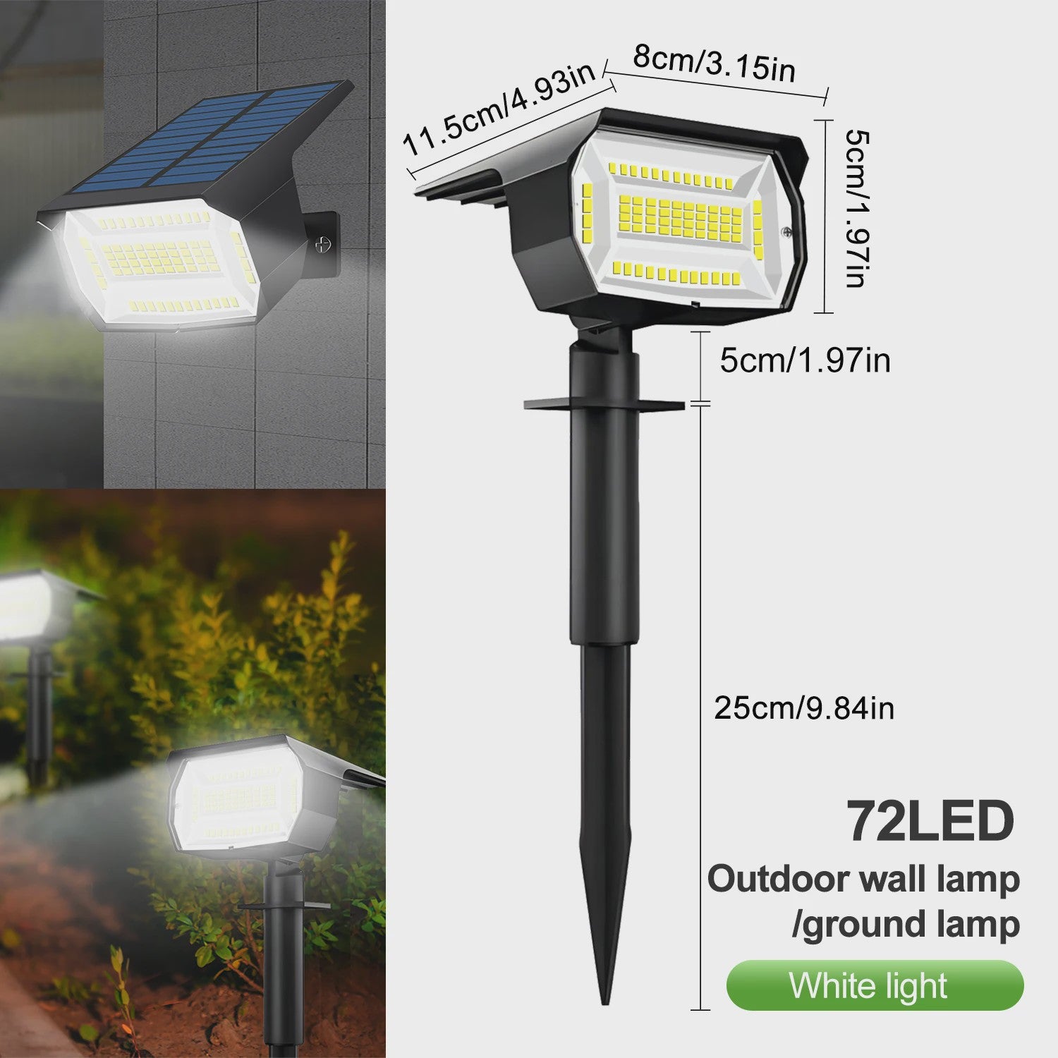 Solar Tuinspots LED (72/68) - IP65 Waterdicht, 3 Modi, Buitenverlichting