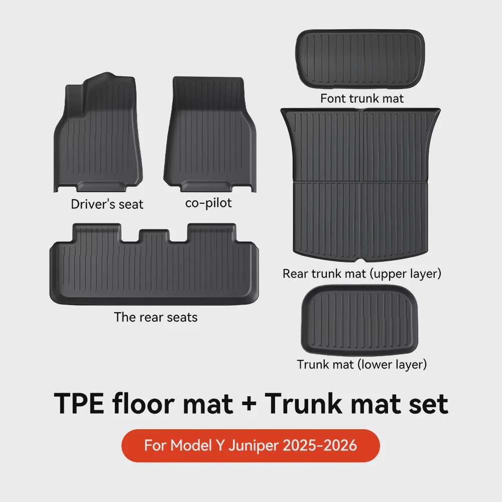 YZ TPE Vloermatten en Kofferbakmat Set voor Tesla Model Y Juniper (2025-2026) - Waterdicht & Antislip