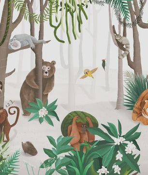 Milofi 3D Muurschildering Behang: Scandinavisch Bos met Jungle Dieren voor Kinderkamer