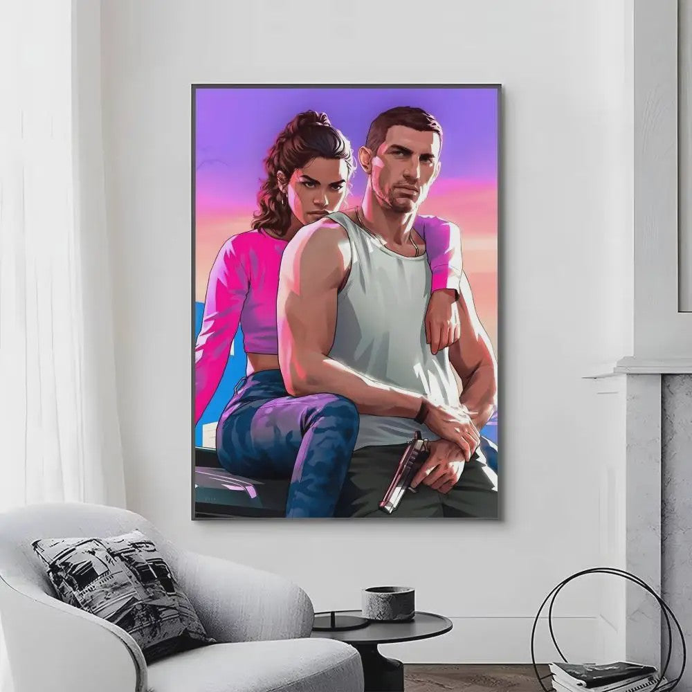 Grand Theft Auto Game Posters - Zelfklevend Muurdecoratie voor Fans
