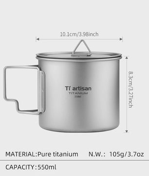 Tiartisan Titanium Mok met Opvouwbaar Handvat - Lichtgewicht & Draagbaar voor Outdoor Avonturen