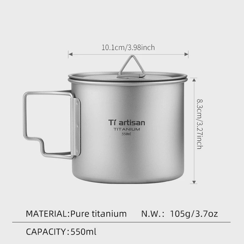 Tiartisan Titanium Mok met Opvouwbaar Handvat - Lichtgewicht & Draagbaar voor Outdoor Avonturen