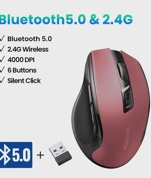UGREEN Ergonomische Draadloze Muis: Bluetooth 5.0 & 2.4G, 4000 DPI, Stille Knoppen