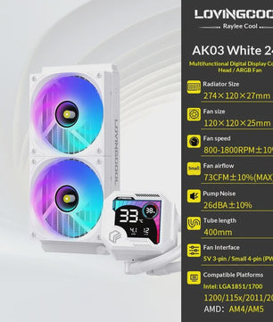 LOVINGCOOL AK Waterkoeler 240/360mm met ARGB, Digitaal Display & Abyss Mirror