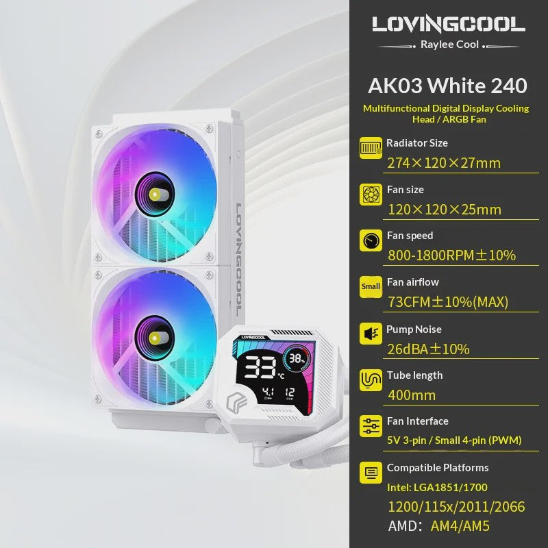 LOVINGCOOL AK Waterkoeler 240/360mm met ARGB, Digitaal Display & Abyss Mirror