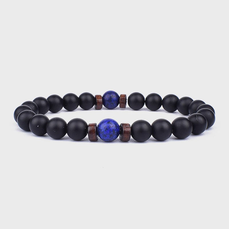 Natuursteen Armband Heren Dames - Lava & Hout Kralen 8mm