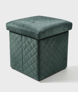3-in-1 Opvouwbare Fluwelen Opberg Poef met Diamant Design - 38x38x35cm