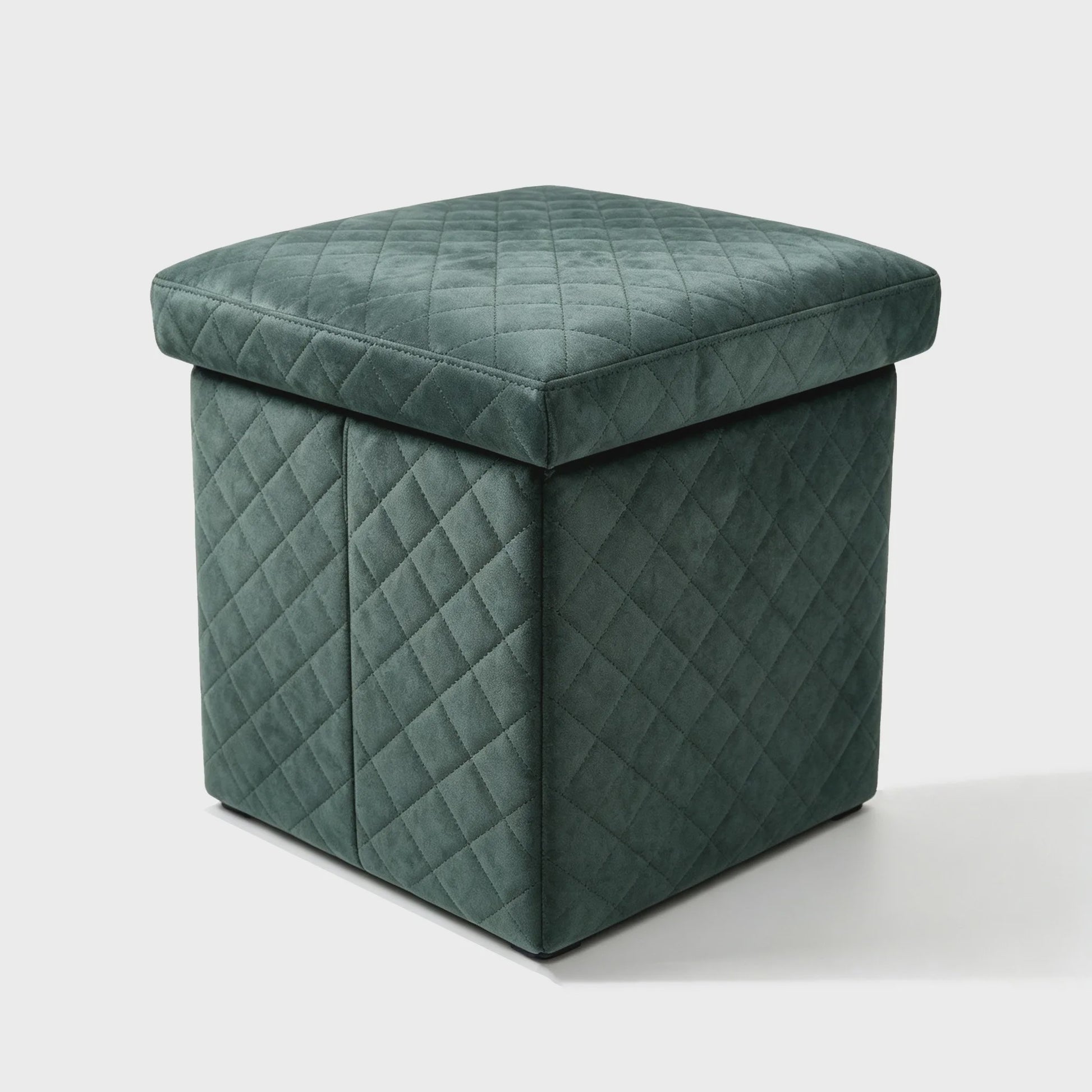 3-in-1 Opvouwbare Fluwelen Opberg Poef met Diamant Design - 38x38x35cm