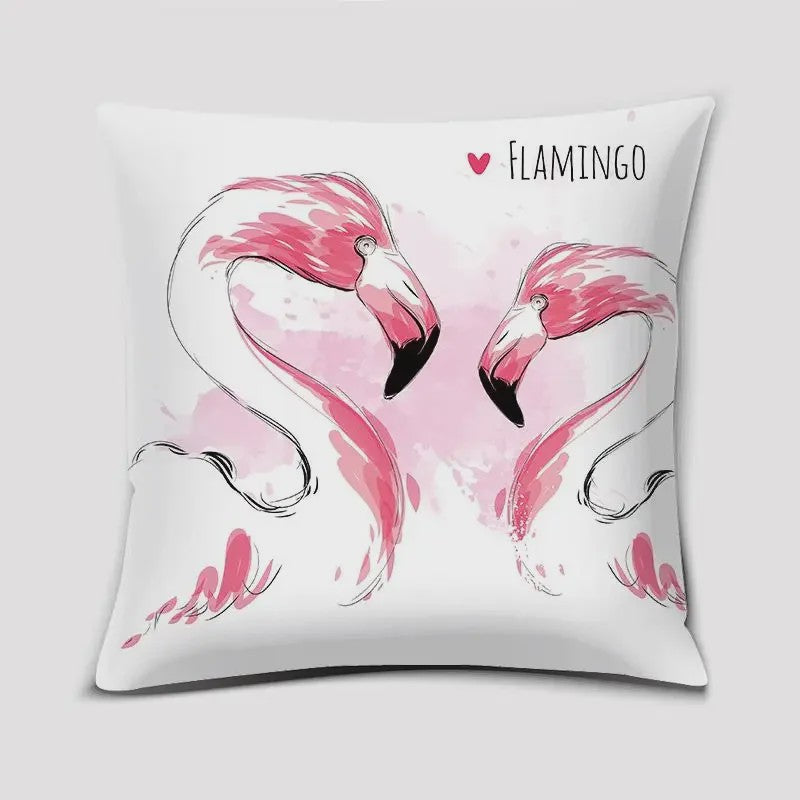Vrolijke Flamingo Kussenhoes Vierkant - Decoratie voor Bank & Auto